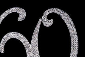 LOVENJOY with Gift Box Number 60th Happy Birthday Crystal Rhinestone Metal Cake Decoration Topper, Large Size N3