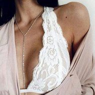 PHOTNO Women Hollow Translucent Underwear Sheer Lace Strap Lingerie Bra Tops N12