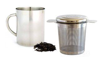 Tea Infuser with Lid 304 Stainless steel + Double Wall Tea/Coffee Mug 7.5oz (220ml) Stainless Steel