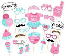 Elfun(TM) It Is A Girl Baby Shower Birthday Party Gender Reveal Photo Booth Props Pink Set on A Stick -25 count