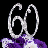 LOVENJOY with Gift Box Number 60th Happy Birthday Crystal Rhinestone Metal Cake Decoration Topper, Large Size N4