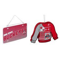 NCAA Ohio State Buckeyes Metal License Plate Christmas Ornament Foam Ugly Sweater Bundle 2 Pack By Forever Collectibles