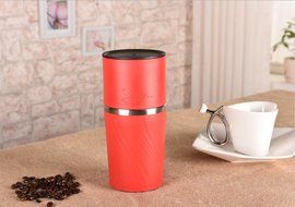 TACLIFE 4-in-1 Manual Coffee Maker, Thermos Cup, Coffee Filter and dripper for Camping, fishing, Driving (RED) N3