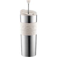 Bodum Insulated Stainless Steel Travel French Press with Off-White Accents, 15 Ounce