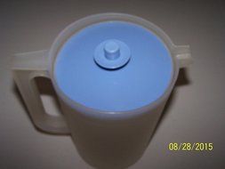 Tupperware 2qt. Pitcher Frosty Orange Peel Sheer with Country Blue Push Button Top N2