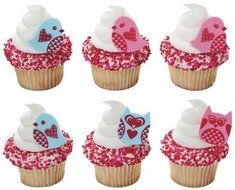 12 Love Birds &amp; Owls Cupcake Topper Rings Party Favors