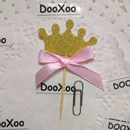 DOOXOO Gold glitter crown cupcake topper with pink bow. 1st birthday, princes, prince, custom number cupcake topper... N2
