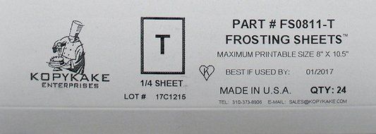 Kopykake FS0811-T Quarter Frosting Sheets (24 sheets per pack/ 8" x 10.5" print area)