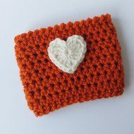 Crochet Coffee Sleeve Pumpkin Spice Latte Heart Applique N3