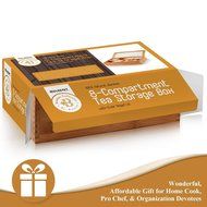 Bamb&uuml;si by Belmint 8-Compartment Tea Storage Box with Hinged Lid ✦ Crafted of 100% Natural Bamboo (Clear Lid) N10