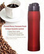 Equaliteria&trade;Portable stainless steel grey French Press 12oz travel mug with filter and double wall insulated thermos... N8