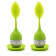 GOOTRADES Tea Infuser Leaf Strainer Handle with Steel Ball Silicone Leaf Lid (pack of 2) (Blue) N6