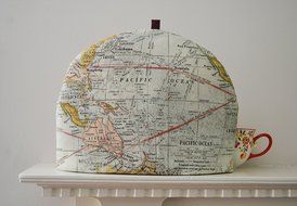 Voyage of the Beagle Series Artisanal Cotton Insulated Tea Cozy - World Map Muted Tones- 4 Sizes N3