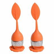 GOOTRADES Tea Infuser Leaf Strainer Handle with Steel Ball Silicone Leaf Lid (pack of 2) (Blue) N8