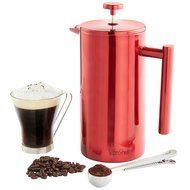 VonShef Red Double Wall Keep Warm Satin Polished Stainless Steel French Press Cafetiere Coffee Filter includes... N13