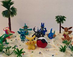 pokemon cake topper with pikachu and friends and greenery 20 pieces N3
