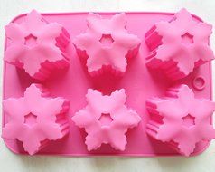 LARGE 6 Cup Snowflakes Mould, Muffin Biscuit Soap CANDLE mold, ice cube tray 25.5*17.2*3.7cm, Each dia. 6.5cm N2