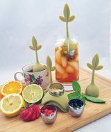 Tea Infuser with Stylish Three Leaf Silicone Handle and Stainless Steel Strainer Ball Filter includes Drip Tray... N10