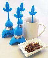 Tea Infuser with Stylish Three Leaf Silicone Handle and Stainless Steel Strainer Ball Filter includes Drip Tray... N13