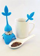 Tea Infuser with Stylish Three Leaf Silicone Handle and Stainless Steel Strainer Ball Filter includes Drip Tray... N16