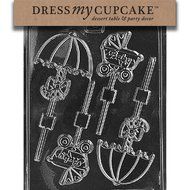Dress My Cupcake DMCB016 Chocolate Candy Mold, Carriage and Umbrella Baby Shower Lollipop, Baby Shower