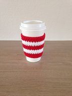 Crochet cup cozy, coffee cup sleeve, reusable coffee sleeve, coffee cup cozy in red and white strips, candy cane...