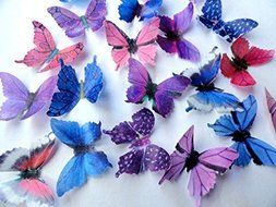 PURPLE PINK &amp; BLUE Small Assorted Set of 12 Edible Butterflies - Cake and Cupcake Toppers, Decorations N3