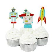 Bilipala Cupcake Toppers Picks Puffy Picks Party Cake Decoration, Space Robots, 24 Count N4