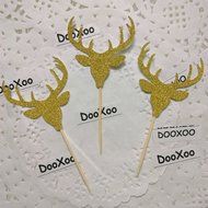 DOOXOO Deer Cupcake Toppers, Deer Party, Hunting Cake Topper,Gold Glitter,Animal Party Favors,Deer Decor,Cake... N2