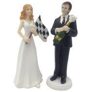 E-muse Resin F1 Car Racing Fan Bride and Groom Wedding Cake Topper 6-inch Height N2