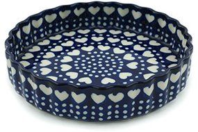 Polish Pottery Fluted Pie Dish 8-inch Heart To Heart N5