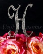 Completely Covered Swarovski Crystal Silver Wedding Cake Toppers ~ LARGE Monogram Letter H