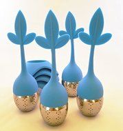 Tea Infuser with Stylish Three Leaf Silicone Handle and Stainless Steel Strainer Ball Filter includes Drip Tray... N19