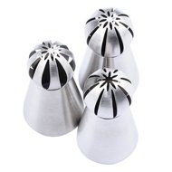 YOUKEE 3PCS New Arrival Unique Sphere Ball Design Small Russian Icing Piping Nozzles with a Tri-color Coupler N6
