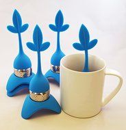 Tea Infuser with Stylish Three Leaf Silicone Handle and Stainless Steel Strainer Ball Filter includes Drip Tray... N22