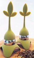 Tea Infuser with Stylish Three Leaf Silicone Handle and Stainless Steel Strainer Ball Filter includes Drip Tray... N25