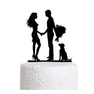 Ecape Acrylic Cake Topper of Engagement and Wedding with Bride and Groom and Their Lovely Cat Pack of 1 N8