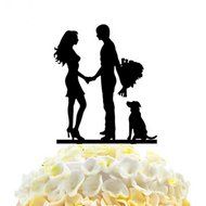 Ecape Acrylic Cake Topper of Engagement and Wedding with Bride and Groom and Their Lovely Cat Pack of 1 N9