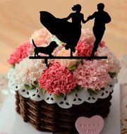 Ecape Acrylic Cake Topper of Engagement and Wedding with Bride and Groom and Their Lovely Cat Pack of 1 N12