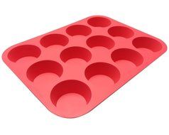 12 Cup Muffin Pan ~ BEST QUALITY COOKWARE ~ Red Silicone Baking Cups ~ Patty Cake's Bakeware ~ Cupcakes, Brownies... N3