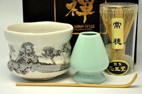Japanese Mino Yaki ware Matcha Bowl And Tea Ceremony Set Green Tea 11 / 11 / 8.5cm (4.3 / 4.3 / 3.3inch)[7363] N5