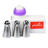 YOUKEE 3PCS New Arrival Unique Sphere Ball Design Small Russian Icing Piping Nozzles with a Tri-color Coupler N8