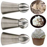 YOUKEE 3PCS New Arrival Unique Sphere Ball Design Small Russian Icing Piping Nozzles with a Tri-color Coupler N9