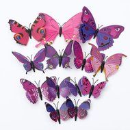 12Pcs Art Decal Girls Home Room Wall Stickers 3D Butterfly Decorations Decors Color: Purple