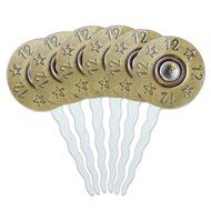 Set of 6 Cupcake Picks Toppers Decoration Guns Weapons Military - Handgun Weapon Black on White N14