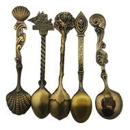 Retro Creative Coffee Scoops Stirring Spoon Sugar Spoon Tea Spoon with Fruit Fork Set of 6 (Silver) N34