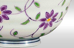 Kutani Pottery Rice Bowl Purple Flowers K4-269 From Japan N3