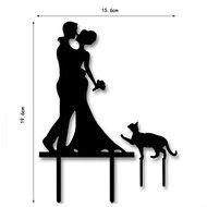 Ecape Acrylic Cake Topper of Engagement and Wedding with Bride and Groom and Their Lovely Cat Pack of 1 N14