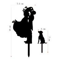 Ecape Acrylic Cake Topper of Engagement and Wedding with Bride and Groom and Their Lovely Cat Pack of 1 N16