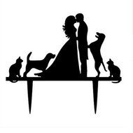 Ecape Acrylic Cake Topper of Engagement and Wedding with Bride and Groom and Their Lovely Cat Pack of 1 N17
